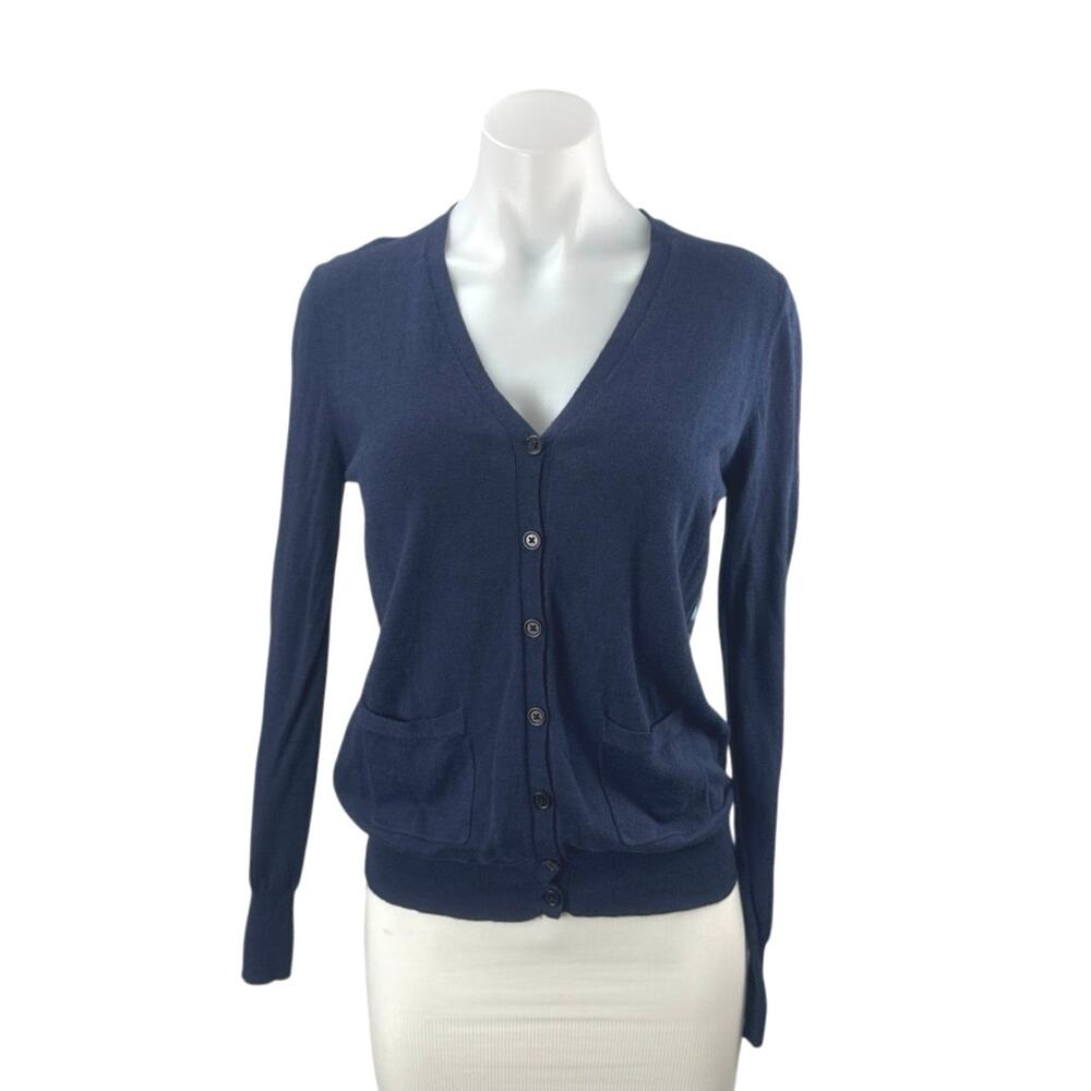 Barney's New York Co-Op Navy Blue Floral Button Up Cardigan Sweater Top Size S